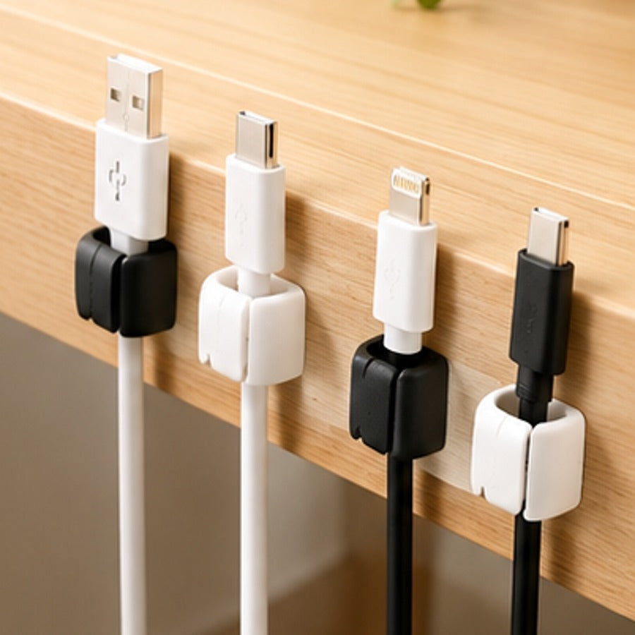 Cable management clips keeping charging cables organised