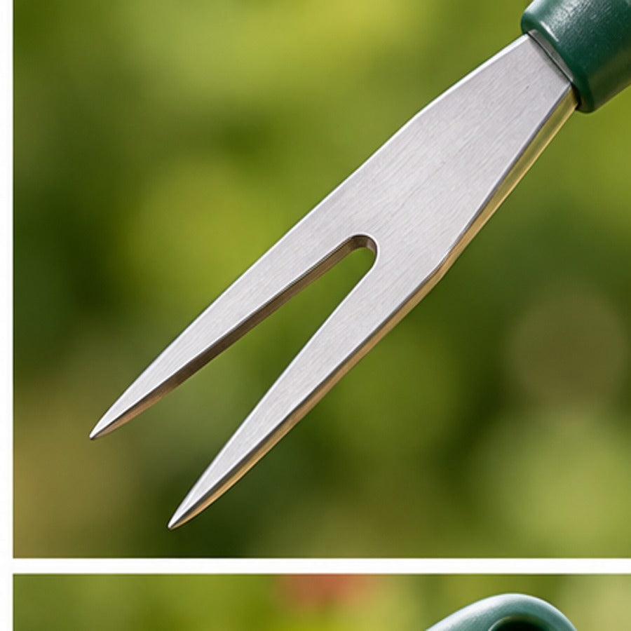Multi-purpose garden weeder forked tip close-up